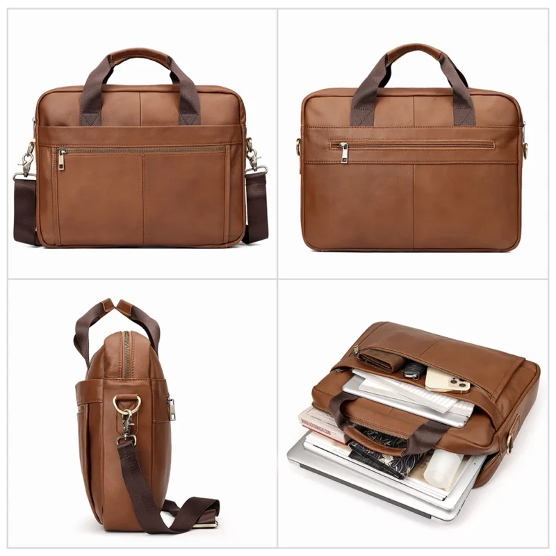 Full Grain Cow Leather Briefcase for Men - Professional Business Laptop Messenger Bag - Image 3