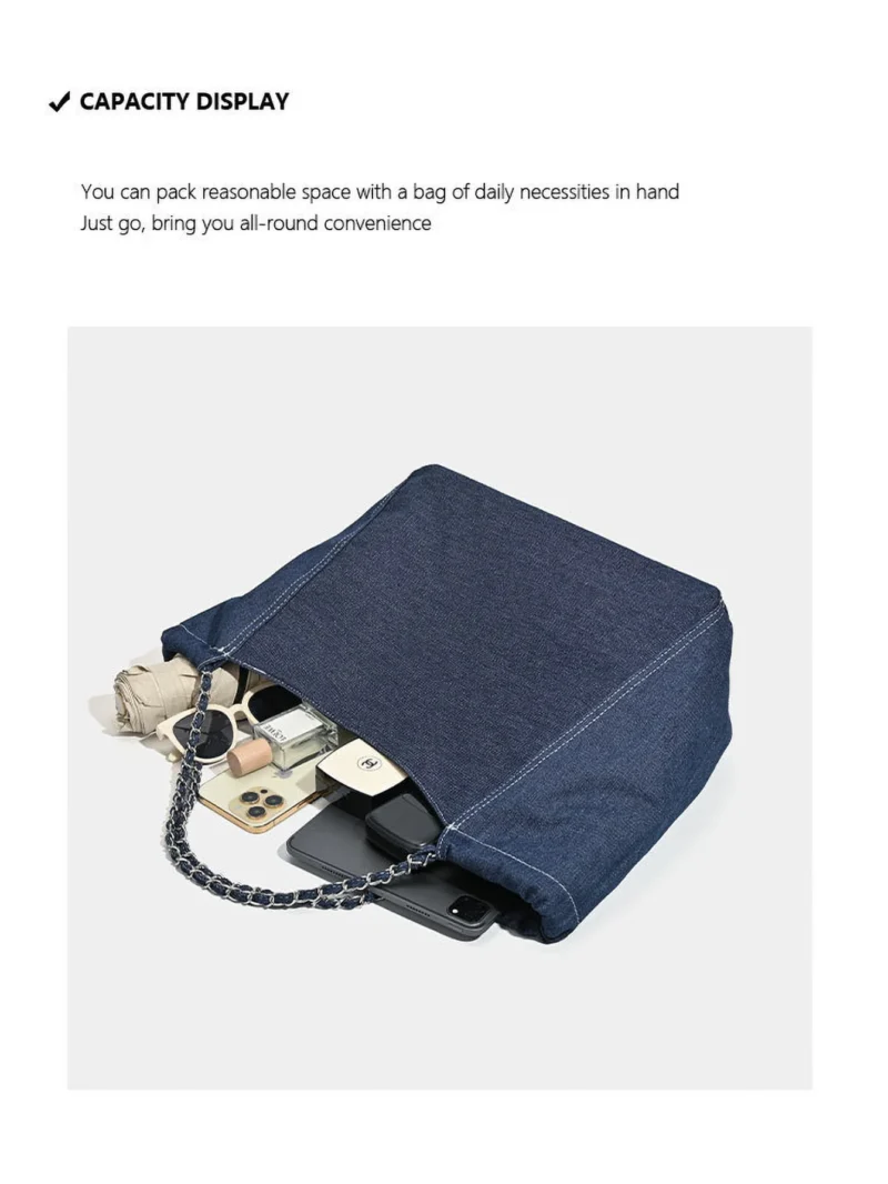 Premium Canvas Tote Bag with Chain Strap - Large Capacity Shoulder Bag for Daily Commuters - Image 6