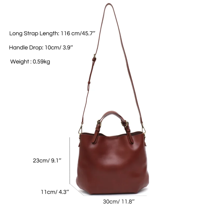 Genuine Leather Minimalist Tote Bag with Zip Liner - Vintage Elegant Work Purse for Women - Image 6