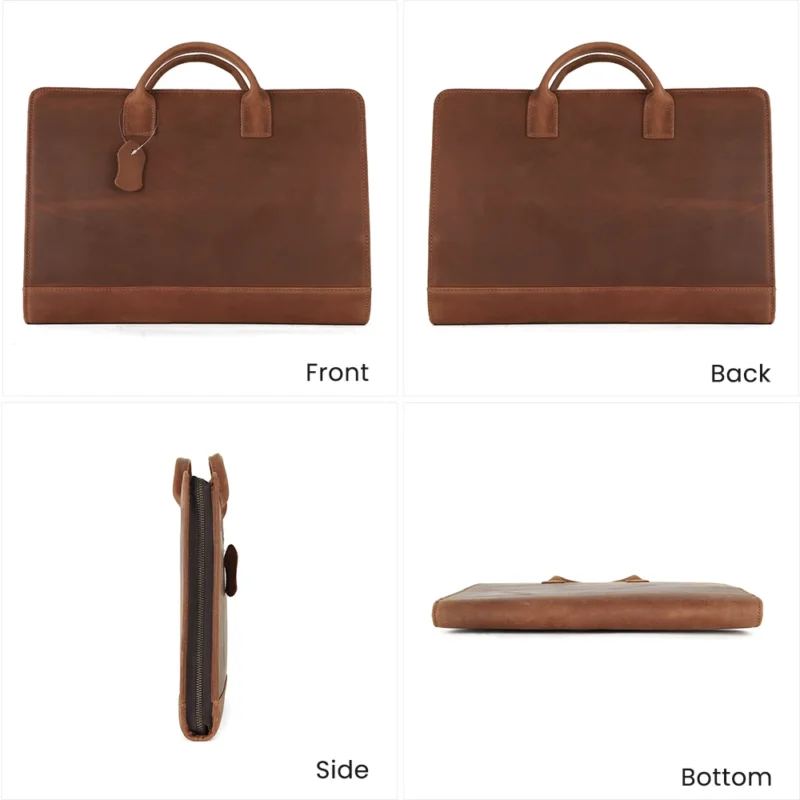 Genuine Crazy Horse Leather Briefcase with 15.6" Laptop Compartment - Vintage Business Portfolio Organizer - Image 4