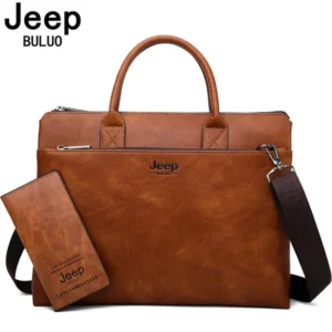 Split Leather Business Briefcase 14" Laptop Bag with Multiple Compartments for Men - Professional Office Carrier
