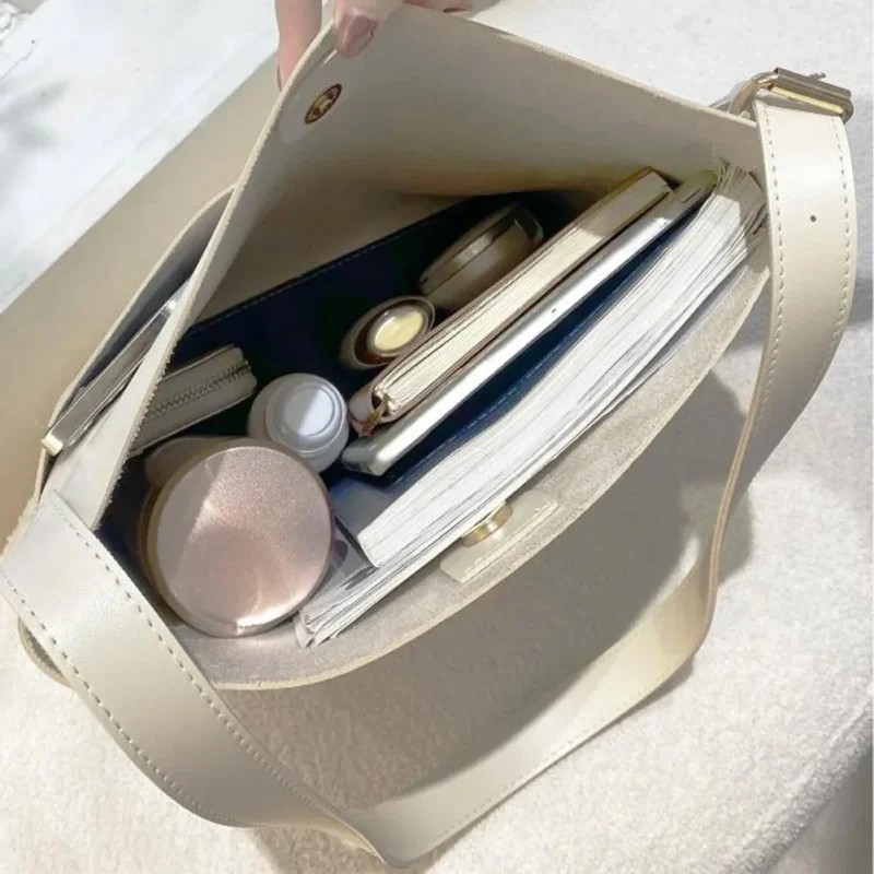 Vegan Leather Bucket Bag Multi-Pocket Shoulder Tote for Women - Professional Everyday Hobo Handbag - Image 5