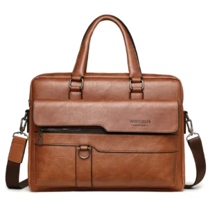 Executive PU Leather Briefcase with Laptop Compartment and Organizer Pockets for Men