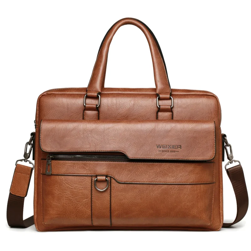 Executive PU Leather Briefcase with Laptop Compartment and Organizer Pockets for Men