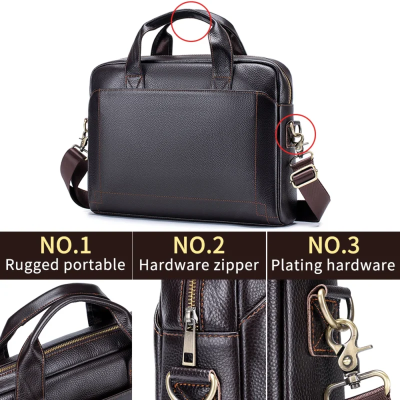 Full Grain Cowhide Leather Briefcase with Laptop Compartment - Professional Business Messenger Bag - Image 6