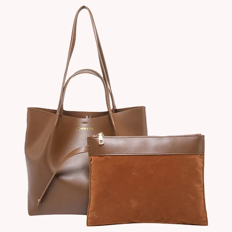 Faux Leather Tote Work Bag with Pouch - Professional Large Capacity Shoulder Handbag for Women - Image 3