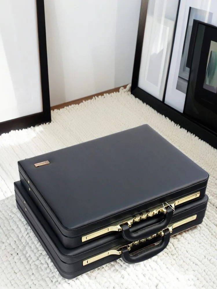 Professional black leather briefcase demonstrating formal sophistication