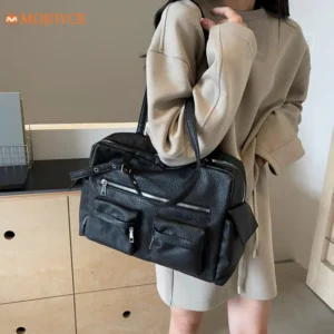Vegan Leather Shoulder Bag for Women - Professional Multi-Pocket Commuter Tote with Adjustable Strap