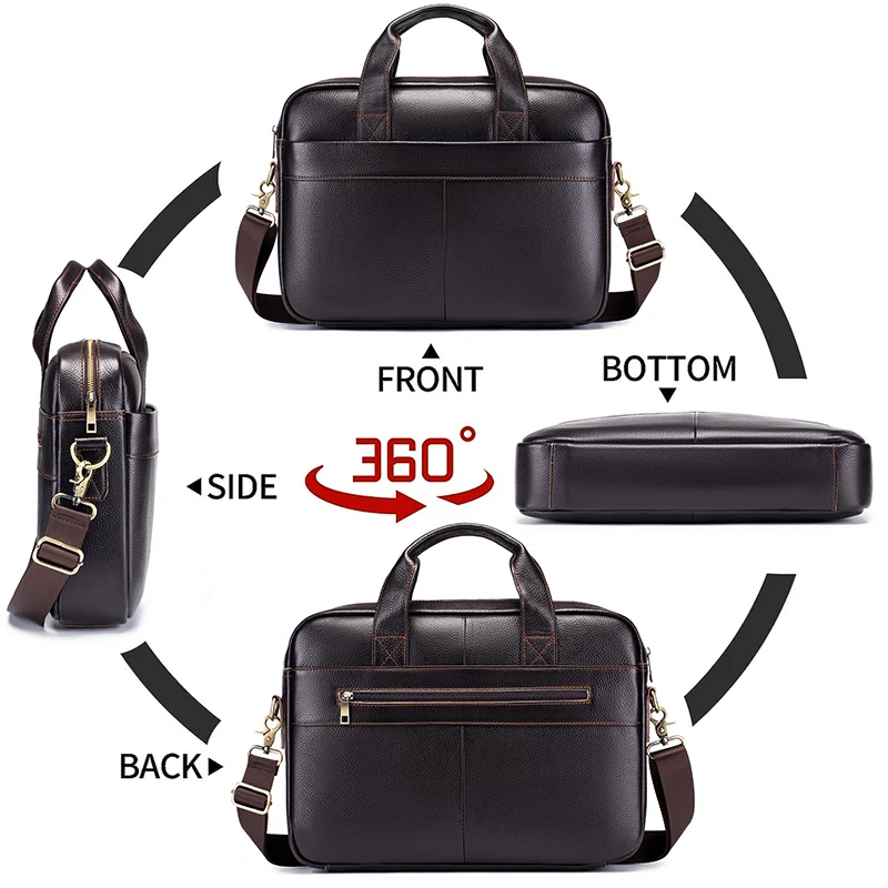 Detailed view of premium briefcase construction showing stitching, hardware, and leather quality