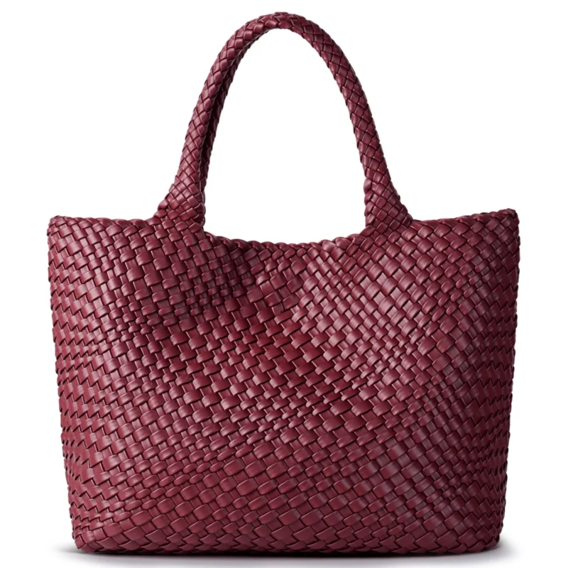 Woven Vegan Leather Tote Bag with Shoulder Straps - Fashion Summer Beach Travel Handbag - Image 12
