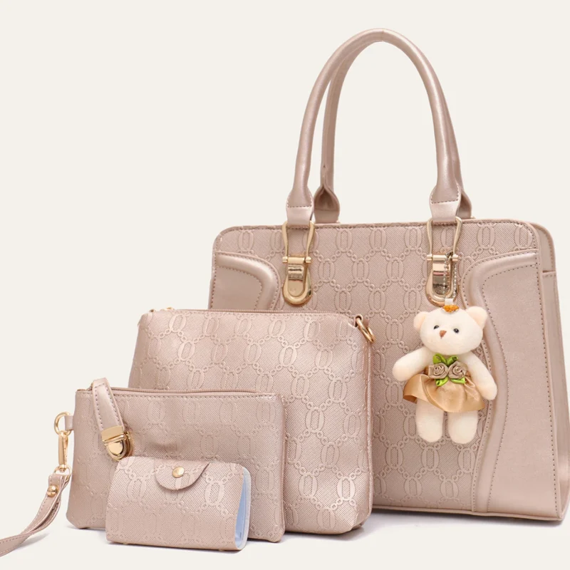 4-Piece Vegan Leather Work Bag Set with Tote, Crossbody, Shoulder Bag and Wristlet - Professional Women's Collection - Image 9