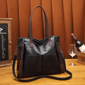 Soft Leather Bucket Tote Bag with Multiple Compartments - Professional Women's Shoulder Satchel