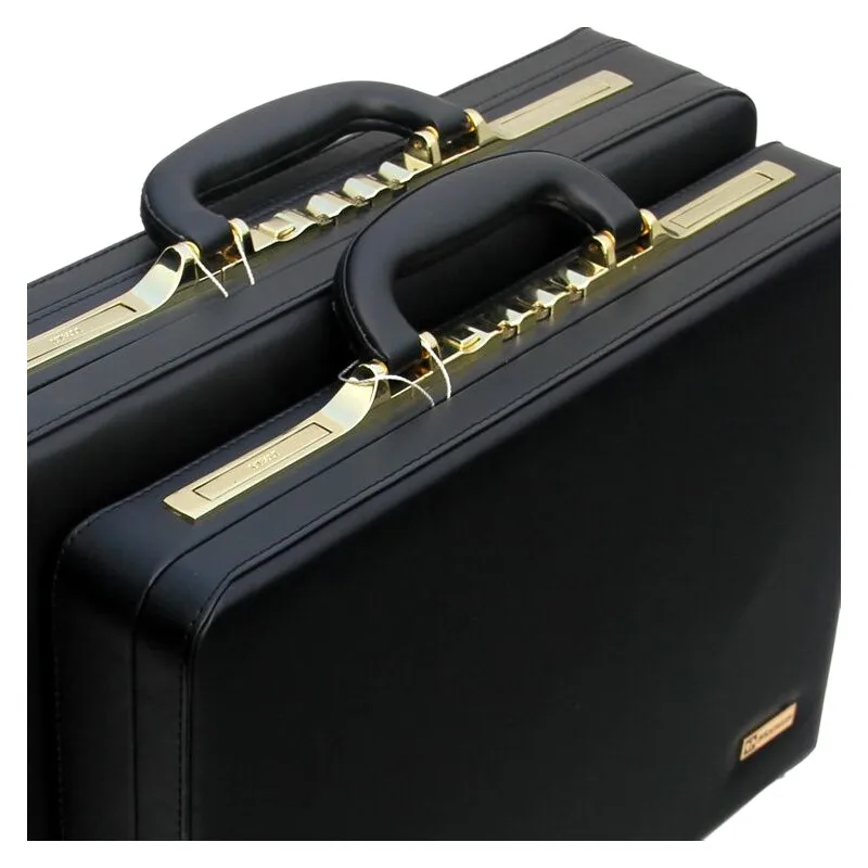 Professional black leather briefcase suitable for formal business settings