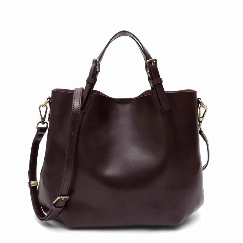 Genuine Leather Minimalist Tote Bag with Zip Liner - Vintage Elegant Work Purse for Women - Image 9