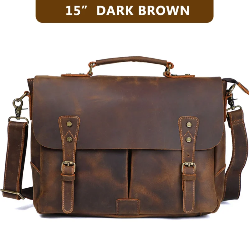 Full Grain Leather Briefcase for Men - Vintage Cowhide Laptop Messenger Bag with Multiple Compartments - Image 7