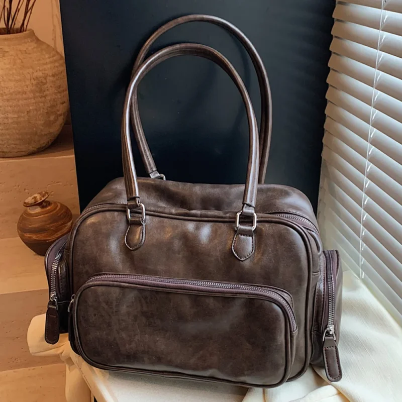 PU Leather Work Tote with Multi-Pockets Shoulder Bag for Women - Professional Hobo Handbag - Image 7