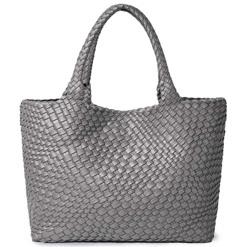 Woven Vegan Leather Tote Bag with Shoulder Straps - Fashion Summer Beach Travel Handbag - Image 13