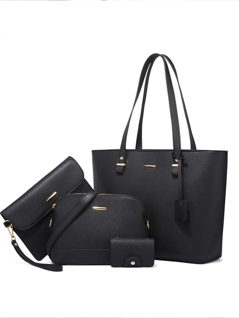 Vegan Leather 4-Piece Handbag Set - Versatile Tote with Crossbody, Wristlet & Cardholder - Image 7