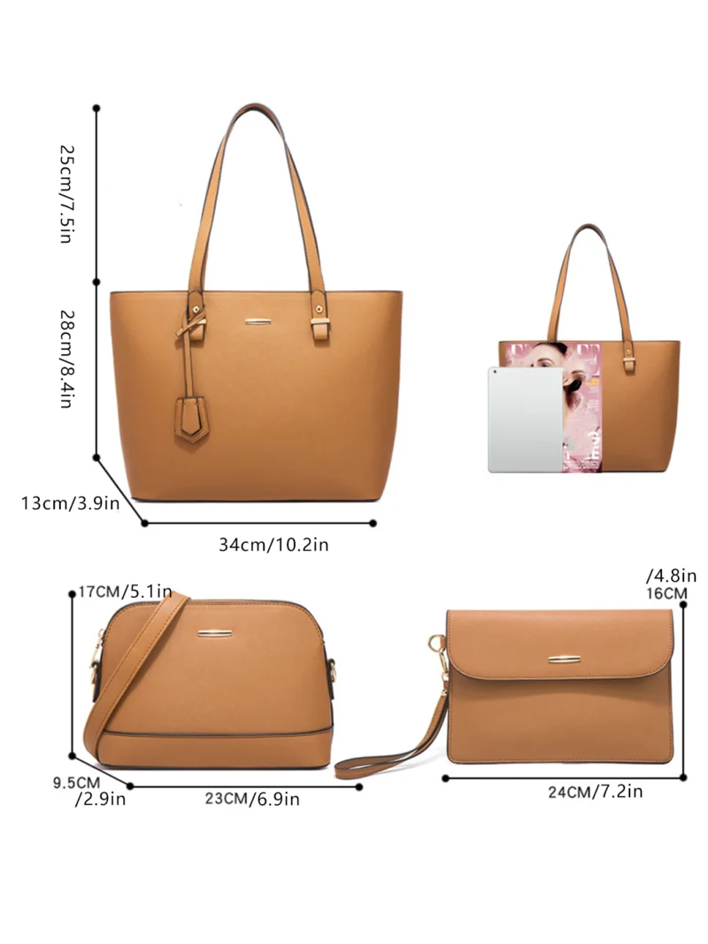 Vegan Leather 4-Piece Handbag Set - Versatile Tote with Crossbody, Wristlet & Cardholder - Image 3