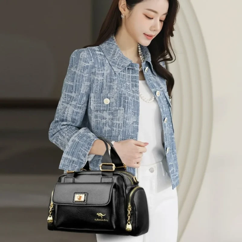 Premium PU Leather Multi-Pocket Shoulder Bag for Women - Professional Daily Commuter Tote - Image 4