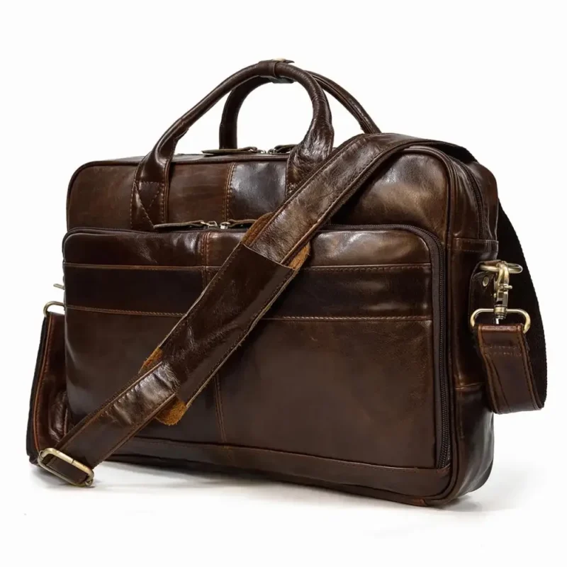 Full Grain Cowskin Leather Briefcase with Laptop Compartment 15-17 inch - Vintage Professional Work Bag for Men - Image 8