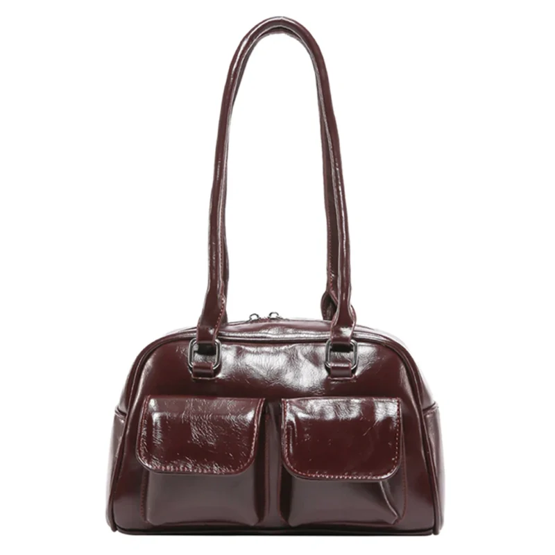 Y2K Bow Knot PU Leather Shoulder Bag - Sweet Underarm Tote with Double Pockets for Women - Image 8