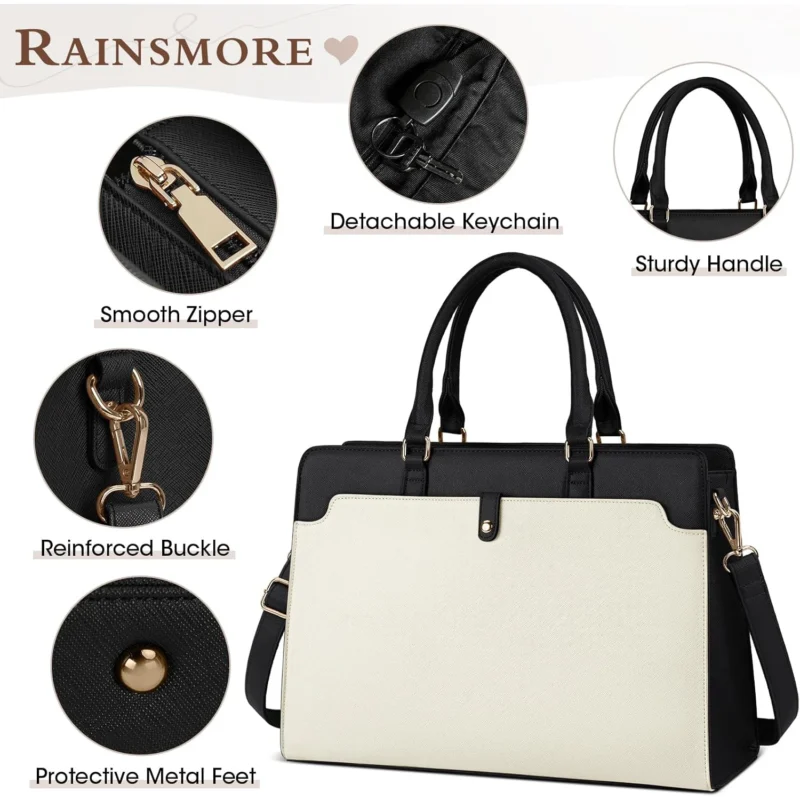 Premium Vegan Leather Laptop Tote Bag for Women - Professional 15.6" Business Briefcase with Waterproof Protection - Image 4