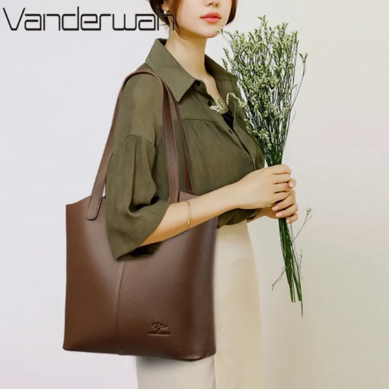 Vegan Leather Shoulder Tote Bag for Women - Professional Casual Handbag with Interior Organization - Image 2