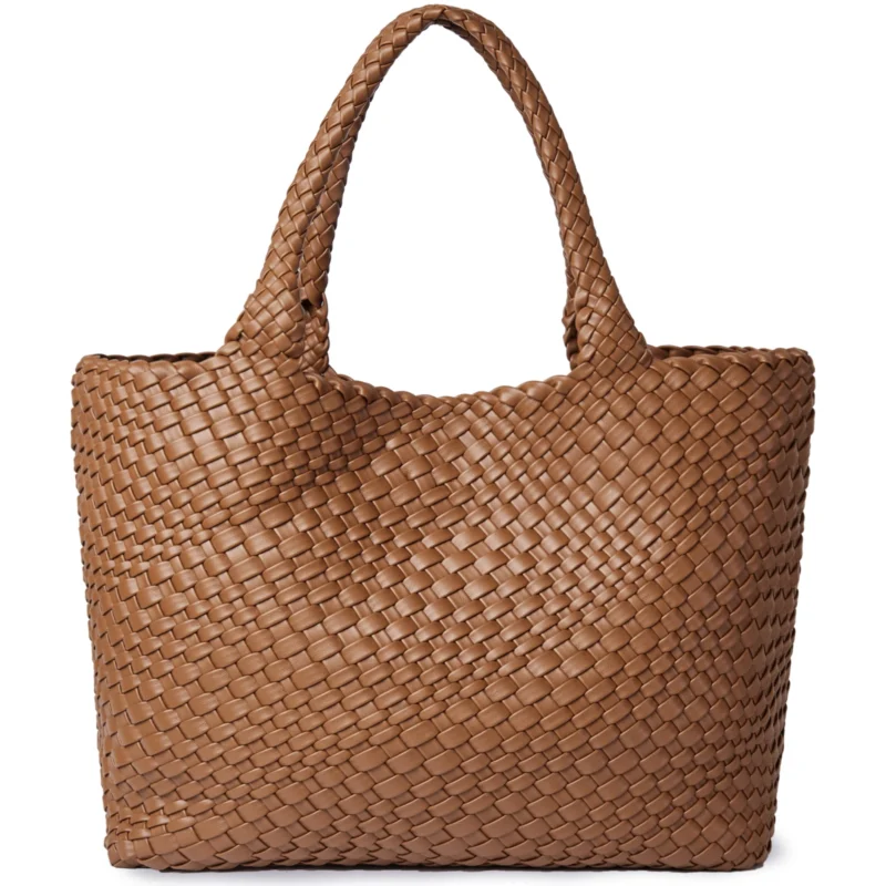 Woven Vegan Leather Tote Bag with Shoulder Straps - Fashion Summer Beach Travel Handbag - Image 11