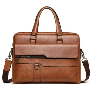 Executive PU Leather Briefcase with 14-Inch Laptop Compartment for Men - Professional Business Messenger Bag