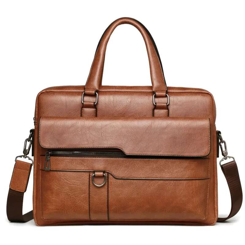 Executive PU Leather Briefcase with 14-Inch Laptop Compartment for Men - Professional Business Messenger Bag