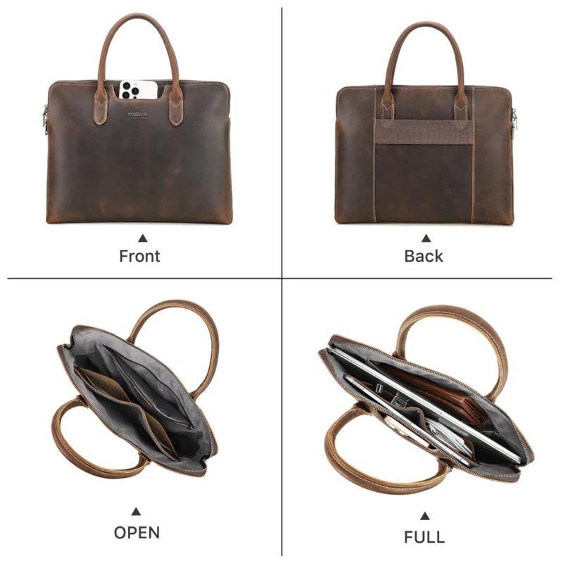 Full Grain Cowhide Leather Business Briefcase with Laptop Compartment - Professional Organizer for Men - Image 3
