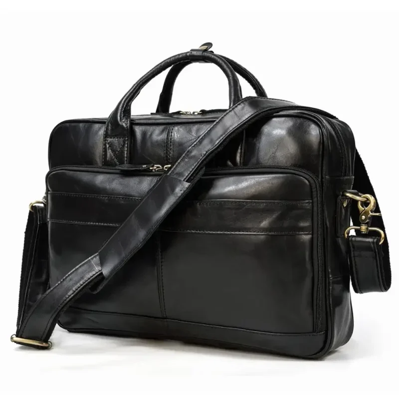 Full Grain Cowskin Leather Briefcase with Laptop Compartment 15-17 inch - Vintage Professional Work Bag for Men - Image 13