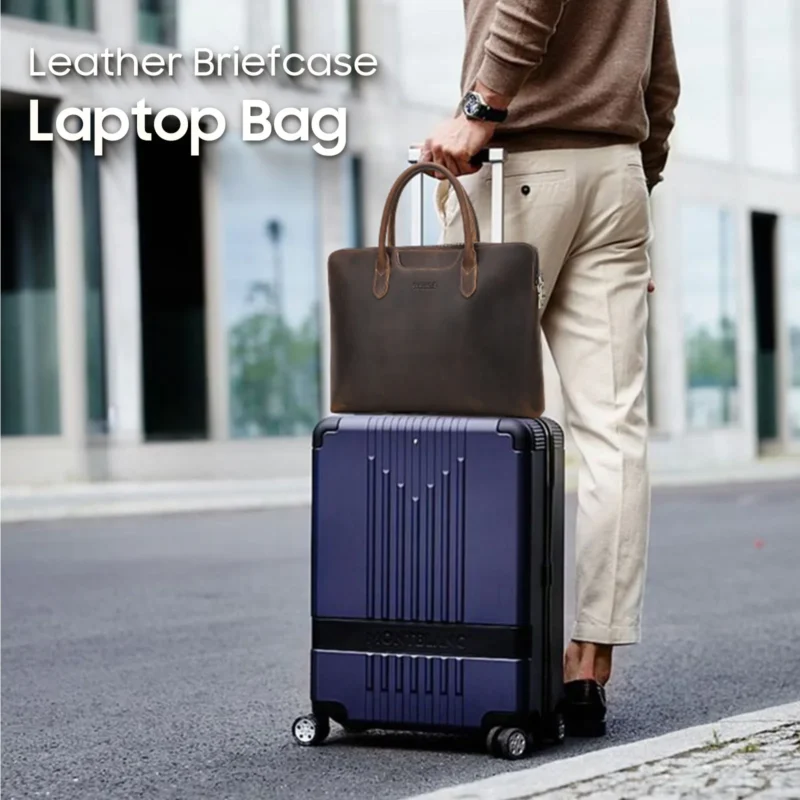 Full Grain Cowhide Leather Business Briefcase with Laptop Compartment - Professional Organizer for Men - Image 2