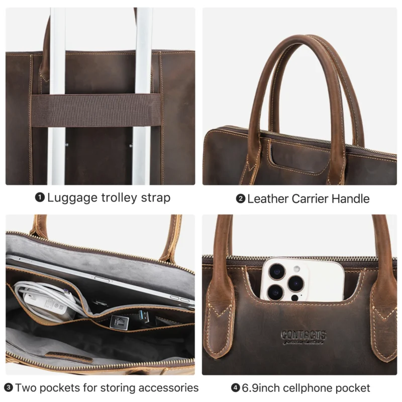 Full Grain Cowhide Leather Business Briefcase with Laptop Compartment - Professional Organizer for Men - Image 6