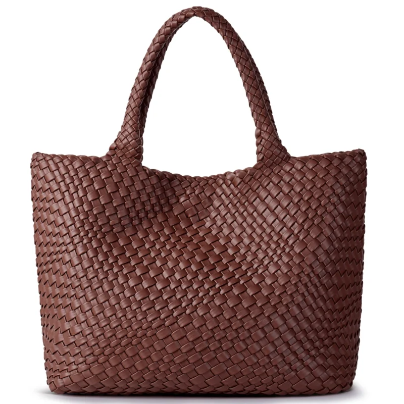 Woven Vegan Leather Tote Bag with Shoulder Straps - Fashion Summer Beach Travel Handbag - Image 10