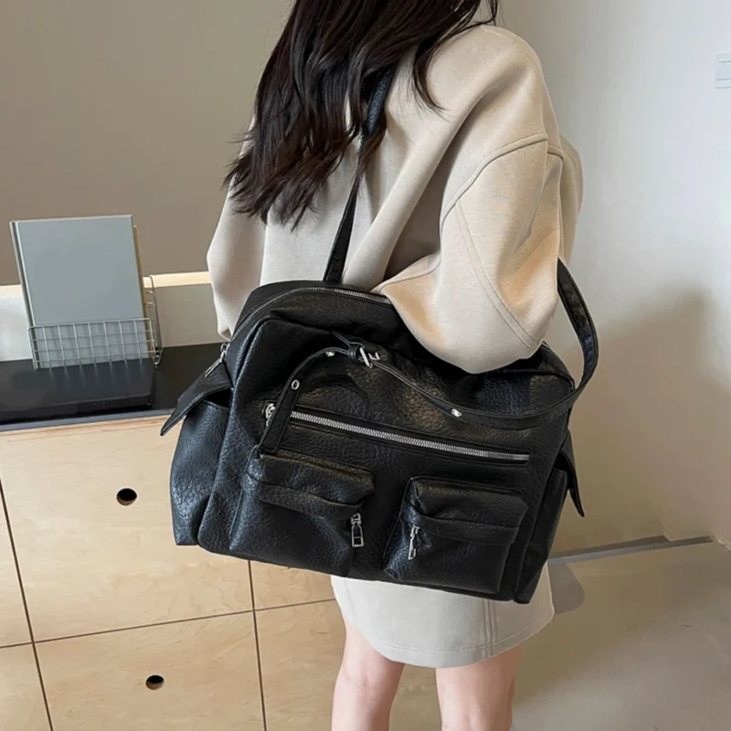 Vegan Leather Shoulder Bag for Women - Professional Multi-Pocket Commuter Tote with Adjustable Strap - Image 2
