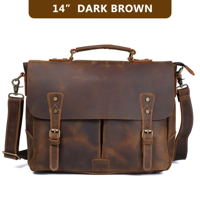 Full Grain Leather Briefcase for Men - Vintage Cowhide Laptop Messenger Bag with Multiple Compartments - Image 10