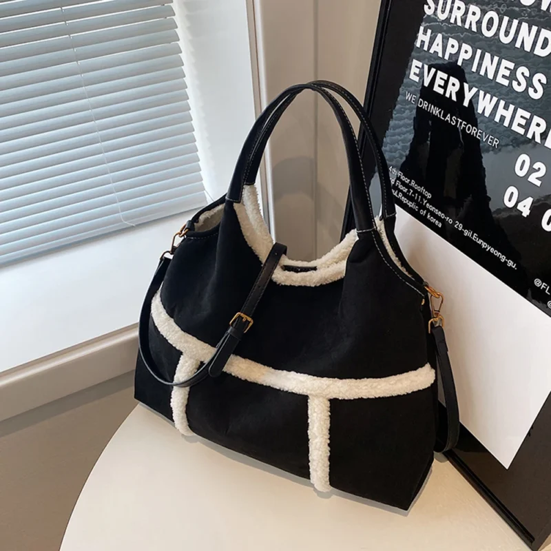 Premium Faux Suede Work Tote Soft Bucket Handbag for Women - Professional Fashion Shoulder Bag - Image 3