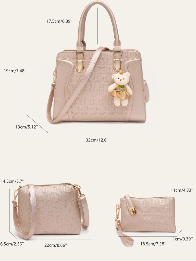 4-Piece Vegan Leather Work Bag Set with Tote, Crossbody, Shoulder Bag and Wristlet - Professional Women's Collection - Image 6