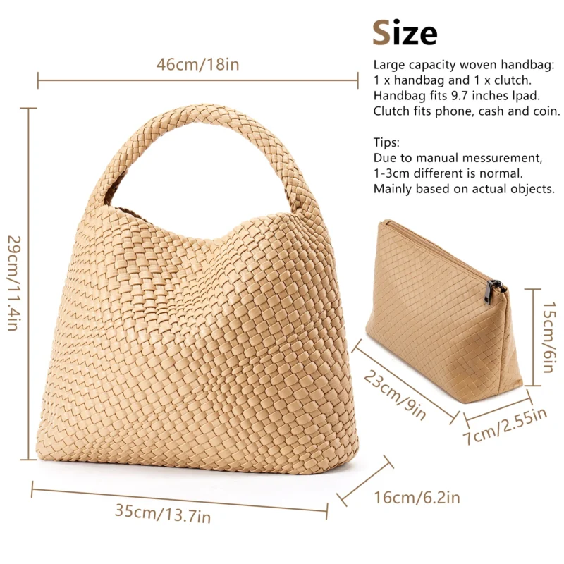 Vegan Leather Woven Tote Bag with Shoulder Straps for Women - Professional Work and Travel Handbag - Image 3
