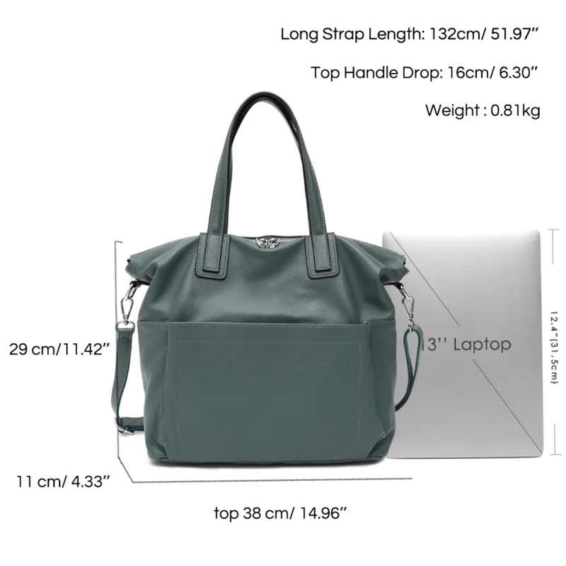 Genuine Leather Work Tote Bag with Compartments for Women - Professional Commuter Shoulder Handbag - Image 6
