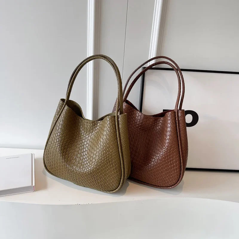 Vegan Leather Woven Tote Bag with Zipper Closure - Professional Work Shopper with Large Capacity - Image 6