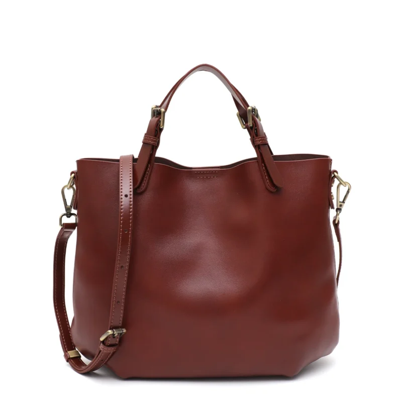 Genuine Leather Minimalist Tote Bag with Zip Liner - Vintage Elegant Work Purse for Women - Image 7
