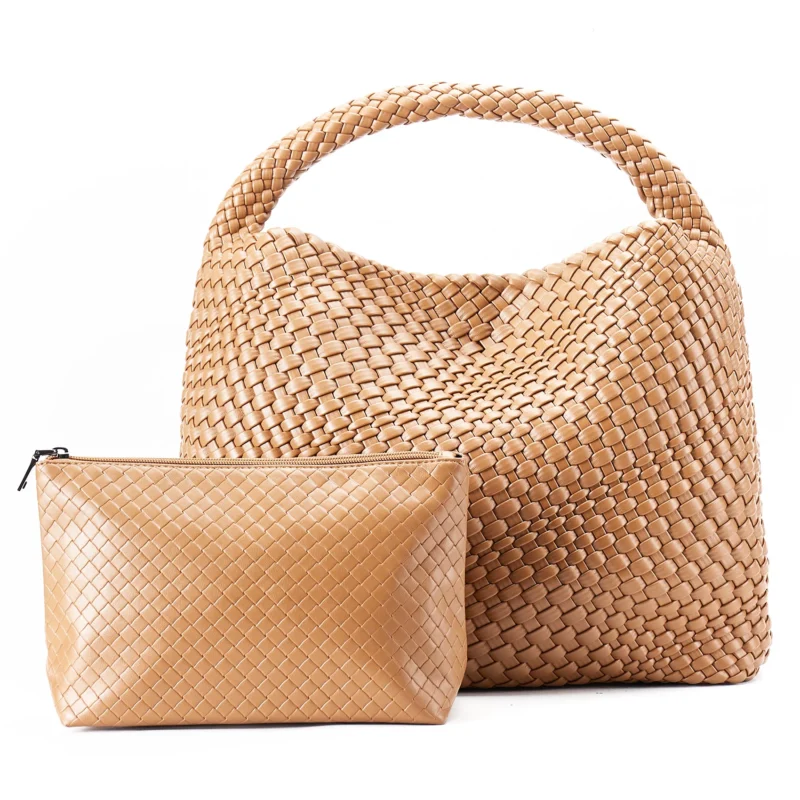 Vegan Leather Woven Tote Bag with Shoulder Straps for Women - Professional Work and Travel Handbag - Image 12