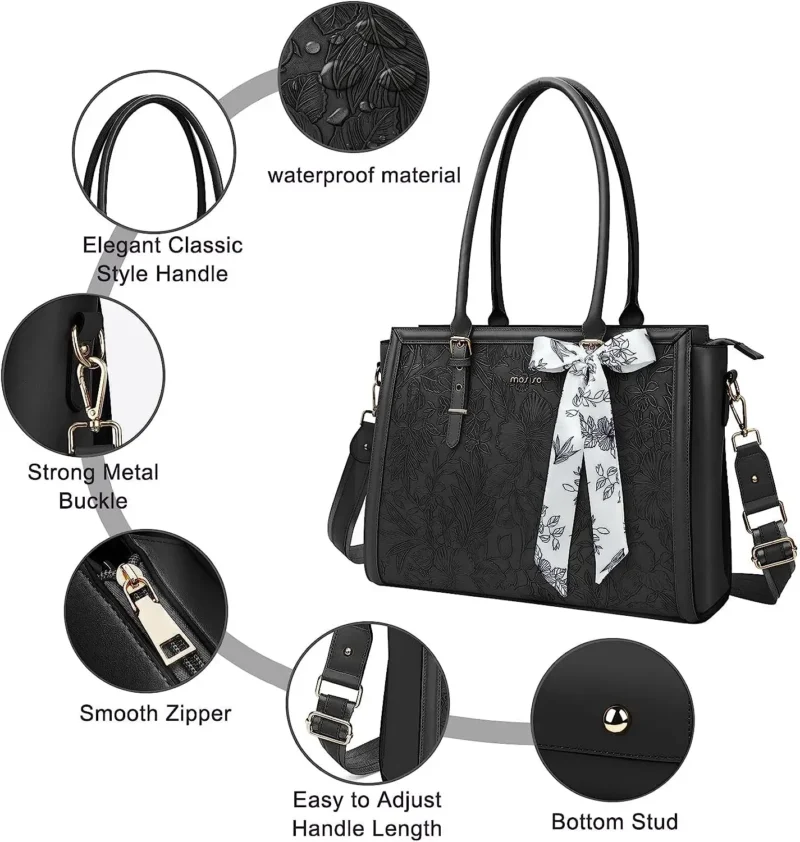 Professional PU Leather Laptop Tote Bag for Women - 15.6 Inch Notebook Shoulder Bag with Organizers - Image 3