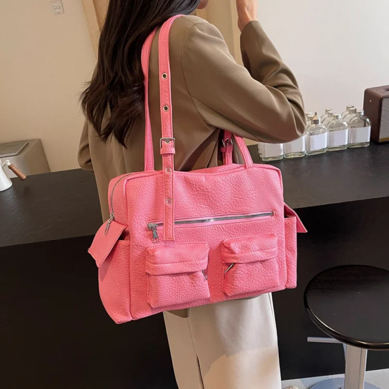 Vegan Leather Shoulder Bag for Women - Professional Multi-Pocket Commuter Tote with Adjustable Strap - Image 8