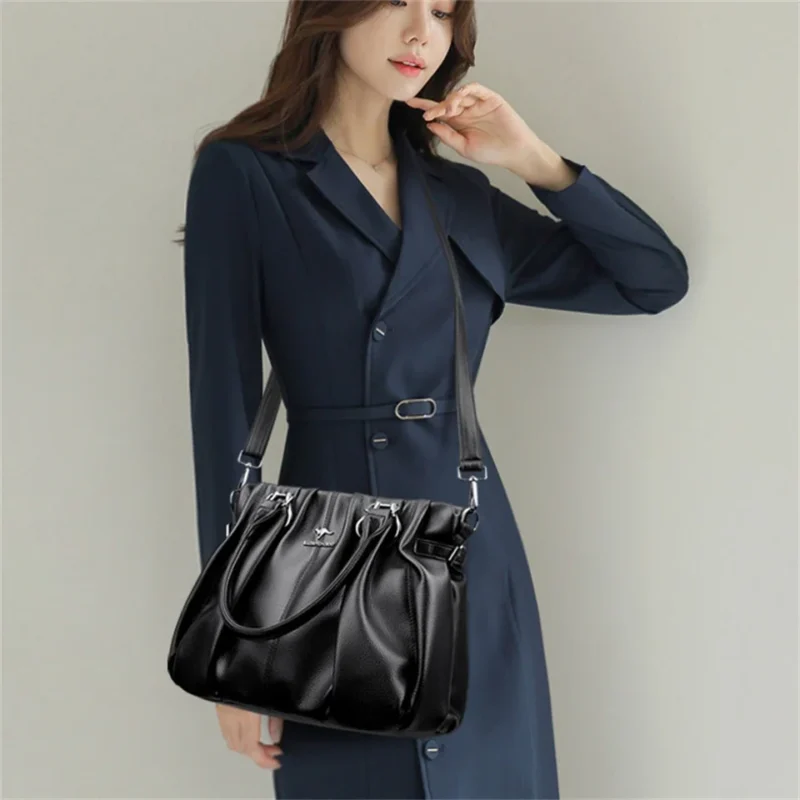 Microfiber Leather Work Tote Bag with Zipper Closure for Women - Professional Commuter Handbag - Image 3