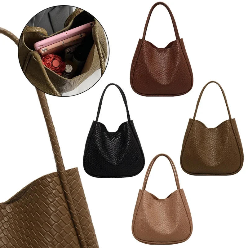 Vegan Leather Woven Tote Bag with Zipper Closure - Professional Work Shopper with Large Capacity - Image 2