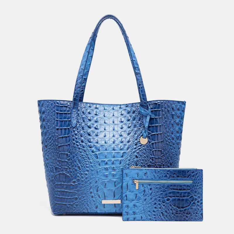 Crocodile Pattern Vegan Leather Work Tote with Matching Pouch - Professional Women's Shoulder Bag - Image 10